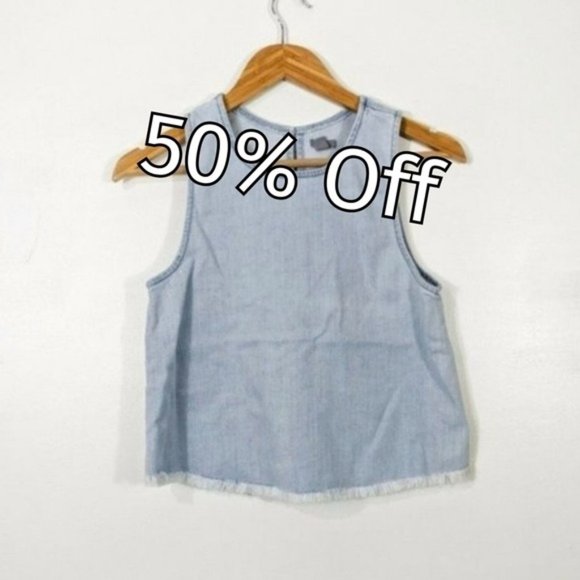 aerie Tops - AERIE Light Blue Chambray Raw Hem Flyaway Tank Top Small